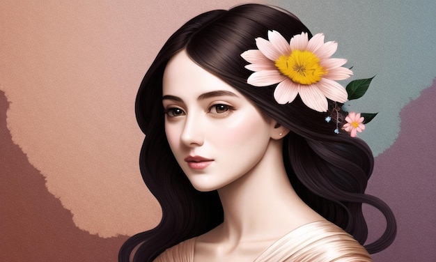 une femme avec une fleur dans les cheveux