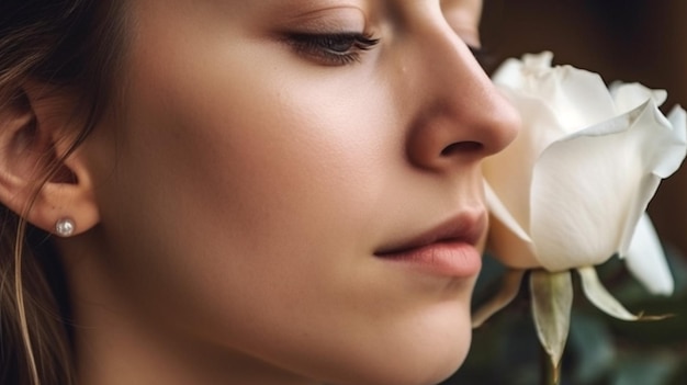 une femme avec une fleur dans les cheveux