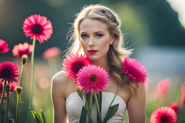 une femme avec une fleur dans les cheveux