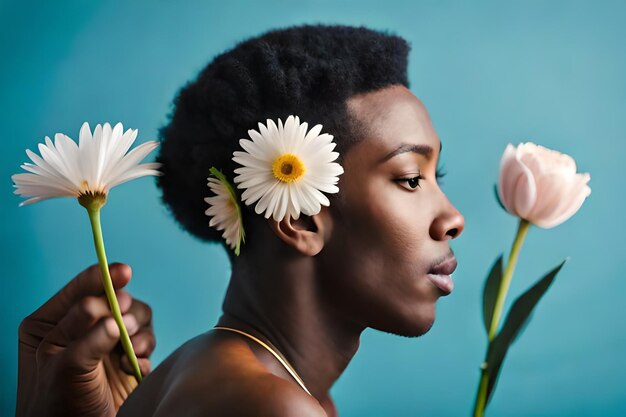 Photo une femme avec une fleur dans les cheveux