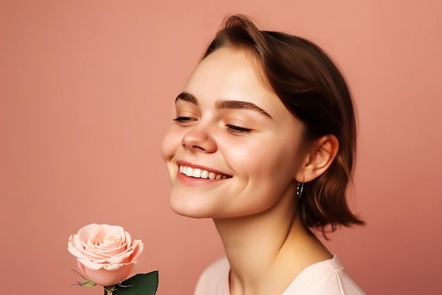 Une femme avec une fleur à la main