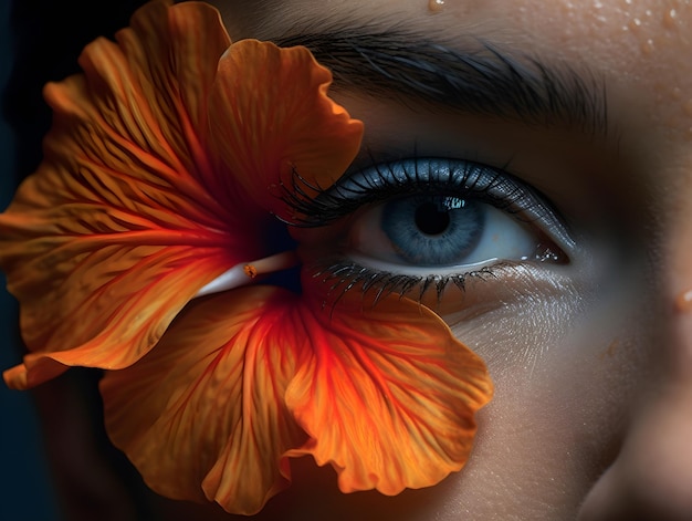 Photo une femme avec une fleur sur l'oeil