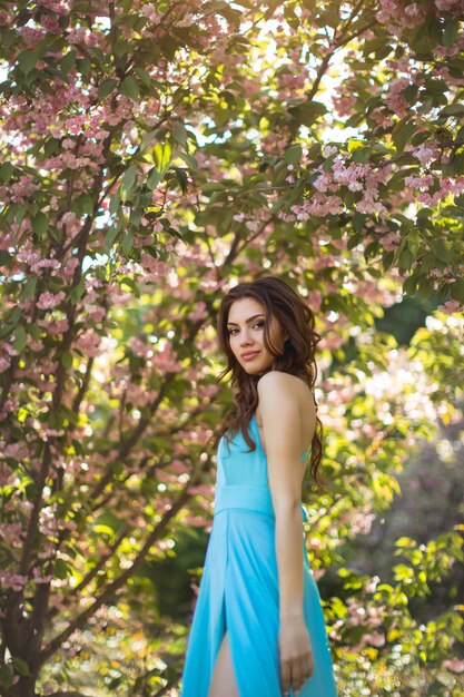 Femme, fleurir, Sakura, arbre, nature