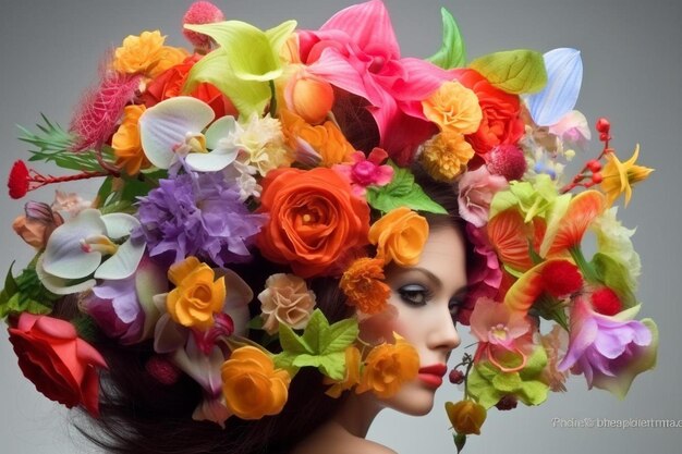 Photo une femme avec des fleurs dans les cheveux