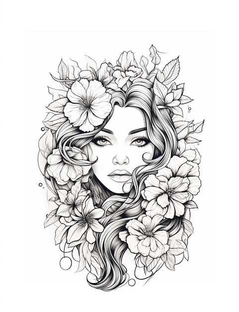 Photo une femme avec des fleurs dans ses cheveux et une couronne de fleurs générative ai
