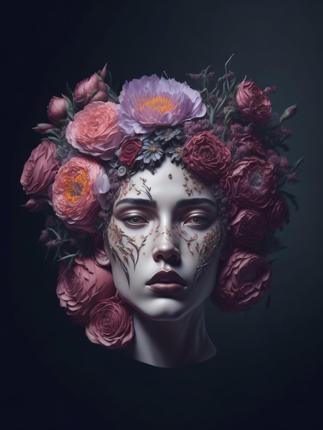 Une femme avec des fleurs sur la tête porte une couronne de fleurs.