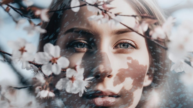 Une femme avec des fleurs sur le visage Image AI générative