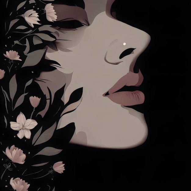 Une femme avec des fleurs sur le visage