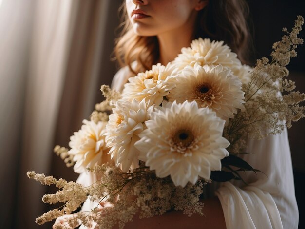 Photo une femme avec des fleurs.