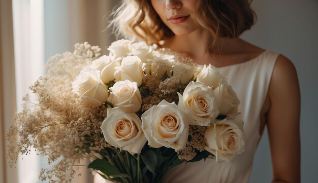 Photo une femme avec des fleurs.