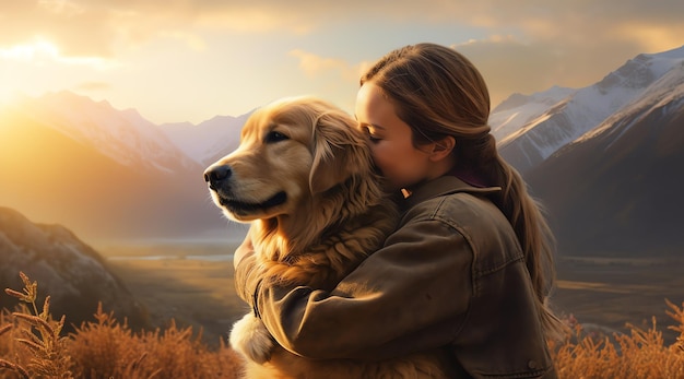 Femme avec fond de paysage de chien