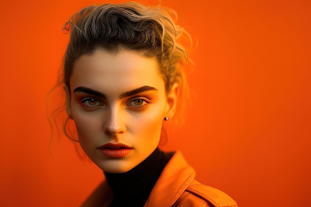 Photo une femme avec un fond rouge et un fond jaune