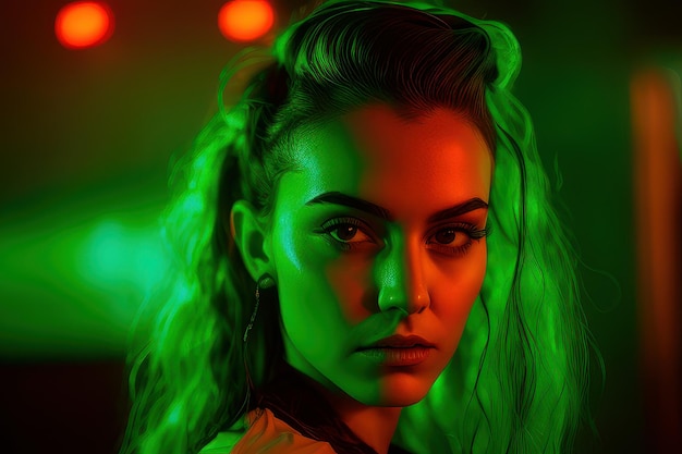 Une femme avec un fond vert et rouge et le mot " light " sur le devant.