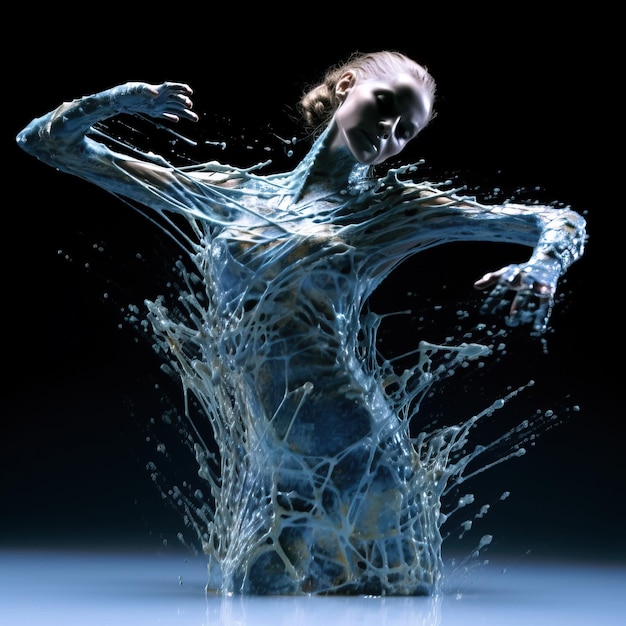 Photo femme en forme d'eau dansant generative ai