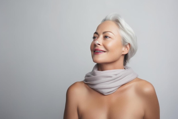 une femme avec un foulard autour du cou