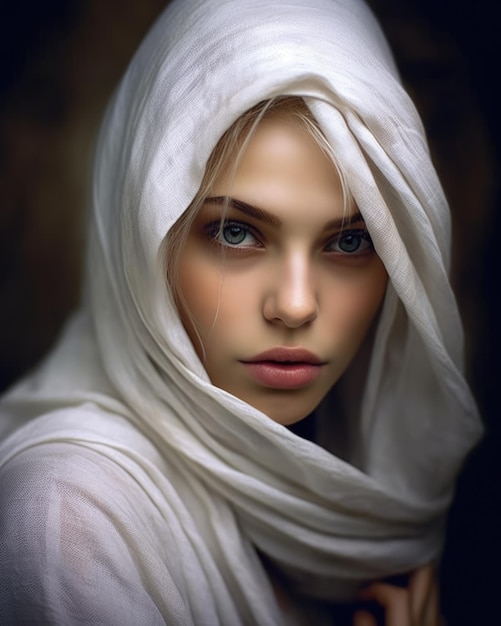 Une femme avec un foulard blanc sur la tête