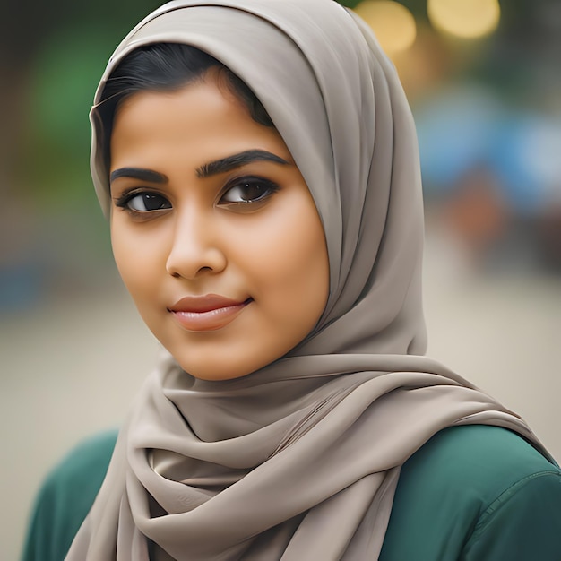 Photo une femme avec un foulard brun qui dit velcro