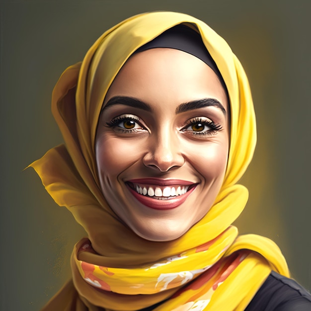 Une femme avec un foulard jaune sur la tête