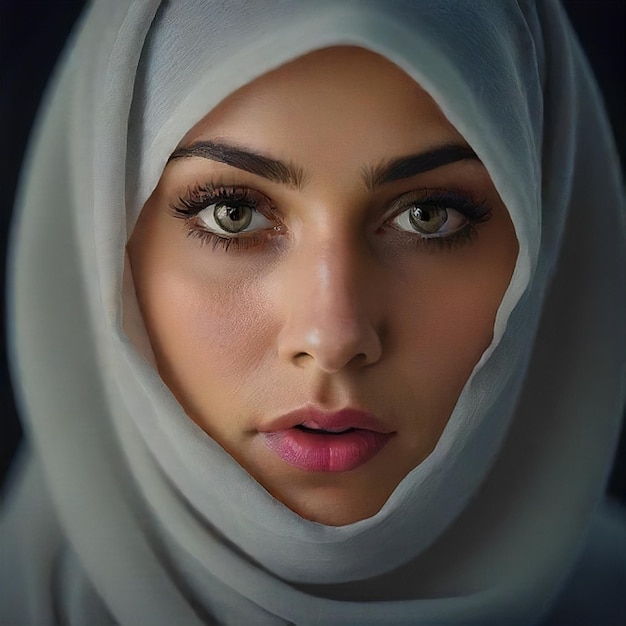 une femme avec un foulard qui dit e