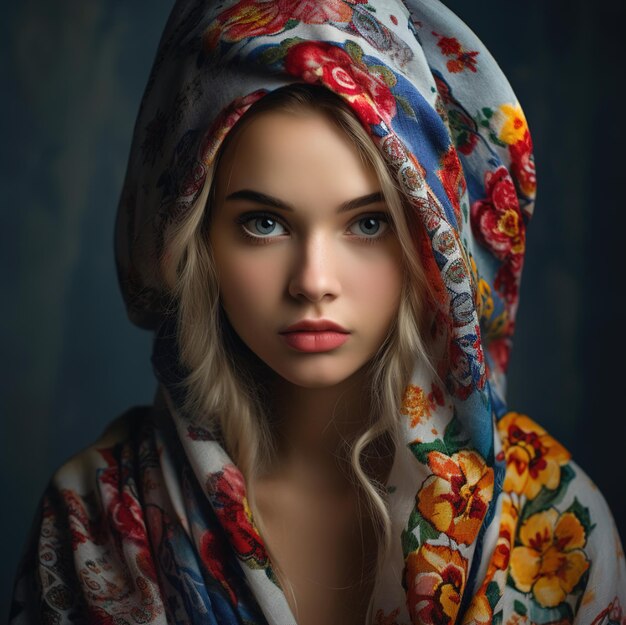 une femme avec un foulard qui dit "elle porte un foulard"