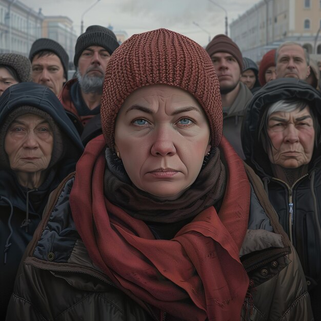 Photo une femme avec un foulard rouge se tient dans une foule de gens