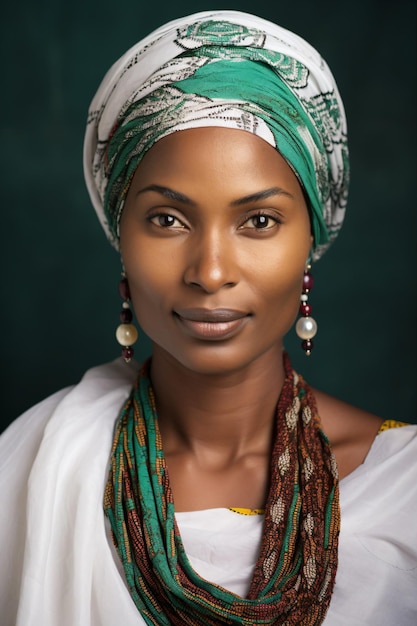 Photo une femme avec un foulard vert et blanc
