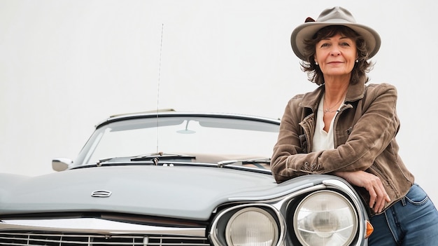 Photo femme française penchée avec voiture