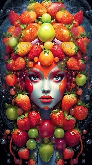 Une femme avec des fruits sur la tête