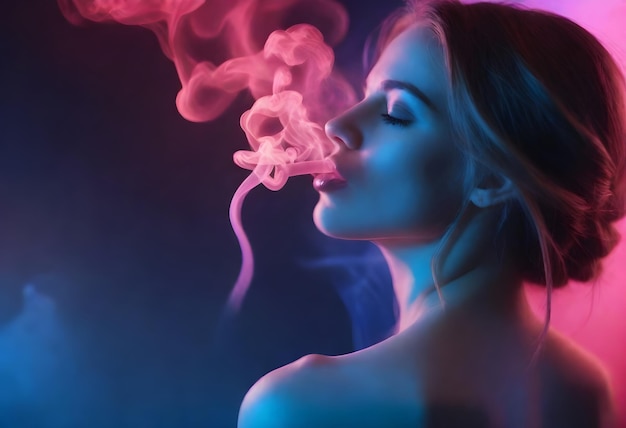 une femme fumant une cigarette avec les mots " fumée " au bas