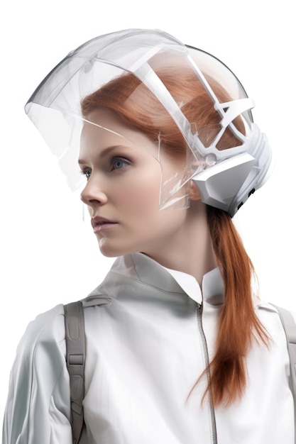 Photo une femme futuriste détournant son regard isolée sur le blanc