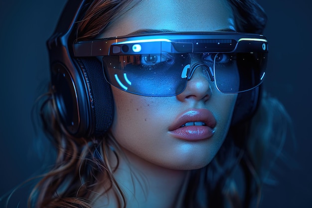 Une femme futuriste avec des lunettes intelligentes et un casque