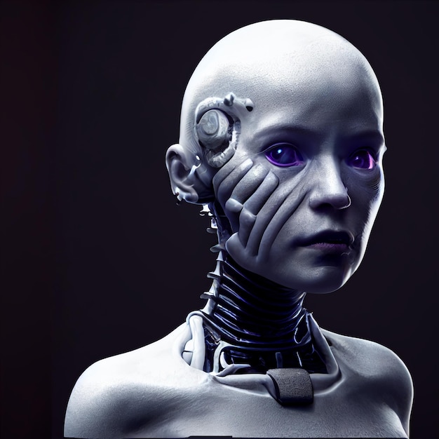 Femme futuriste robot cyborg portrait cyberpunk rendu 3d