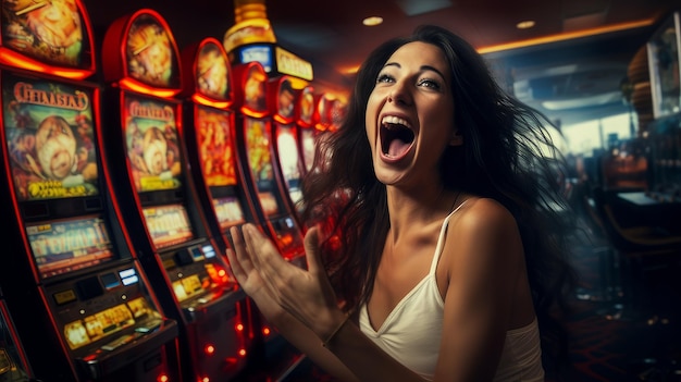 Une femme a gagné au casino dans des machines à sous.