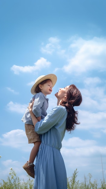 Une femme et un garçon dans le ciel