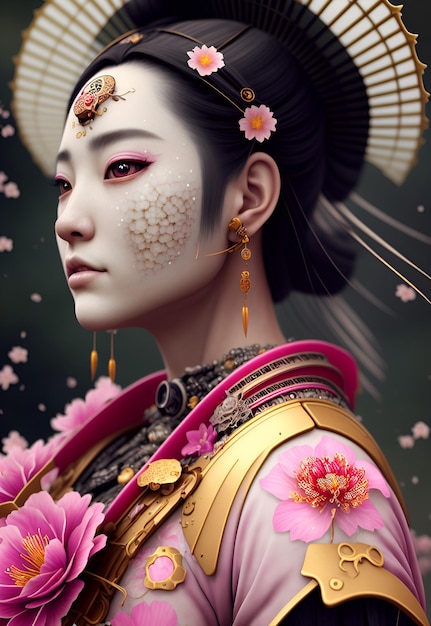 Une femme avec une geisha sur le visage