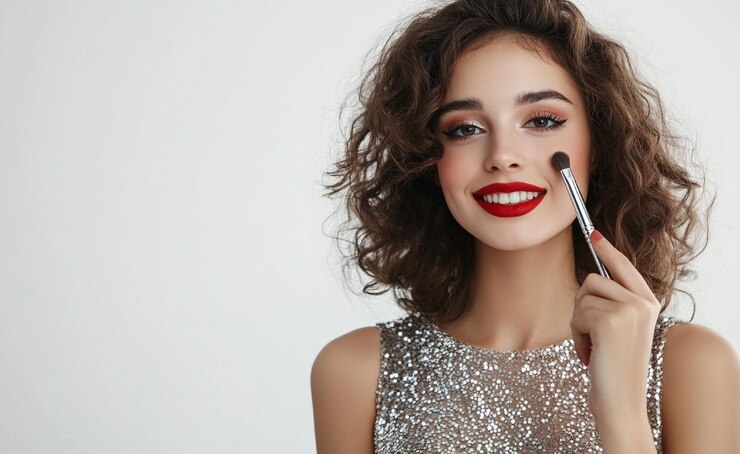 Photo une femme glamour avec un pinceau de maquillage