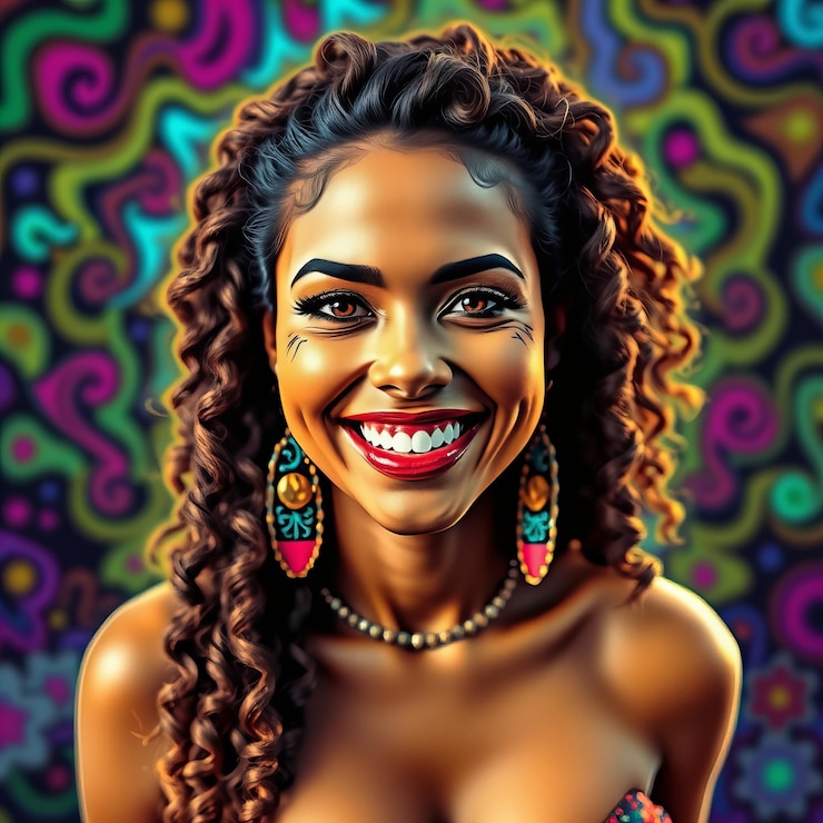 Photo une femme avec un grand sourire est souriante et a un fond coloré