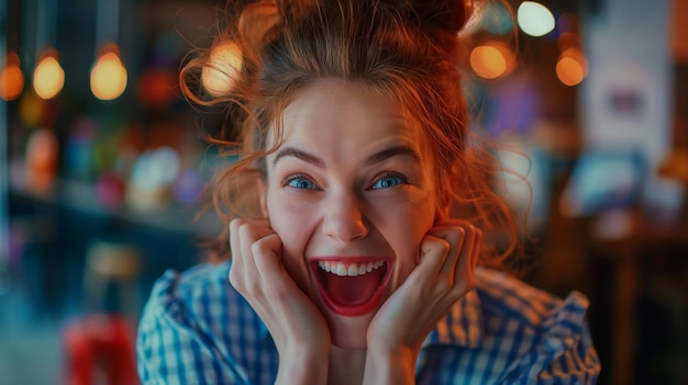 une femme avec un grand sourire qui rit