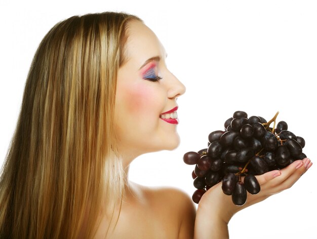 Femme Avec Grappe De Raisin.