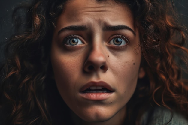 Une femme avec un gros œil et un gros nez regarde la caméra.