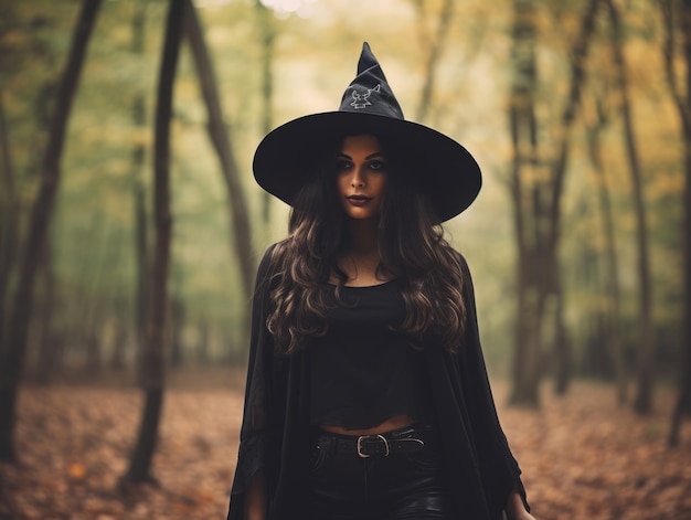 Femme habillée en sorcière pour Halloween