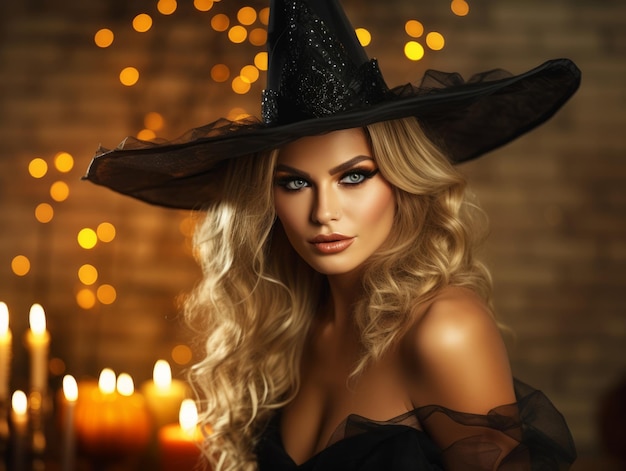 Femme habillée en sorcière pour Halloween
