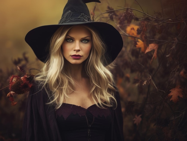 Photo femme habillée en sorcière pour halloween