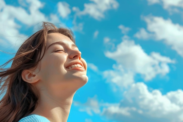 Une femme heureuse célébrant la liberté, la paix de l'esprit, le succès.