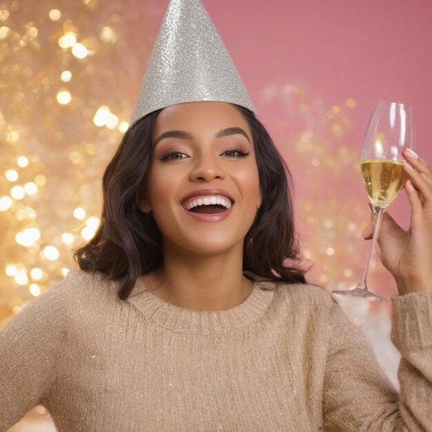 Photo une femme heureuse avec un chapeau de père noël