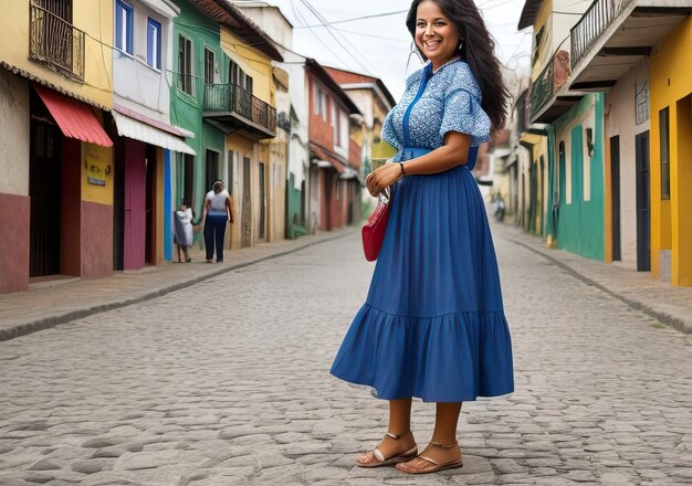 Photo une femme heureuse dans la rue