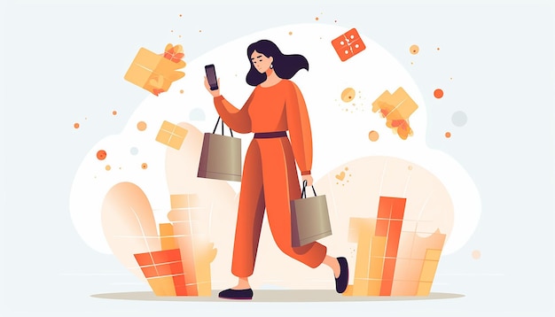 femme heureuse, faire du shopping depuis un téléphone, vendredi noir, achats en ligne à prix réduits