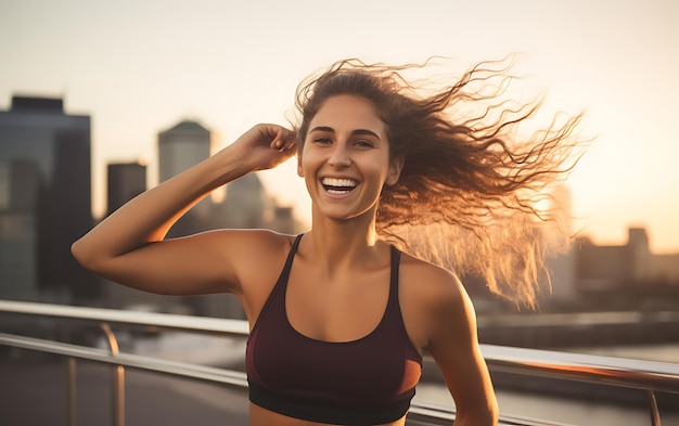 Femme heureuse faisant de l'exercice physique le matin