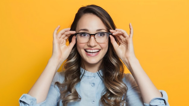 Une femme heureuse avec des lunettes.