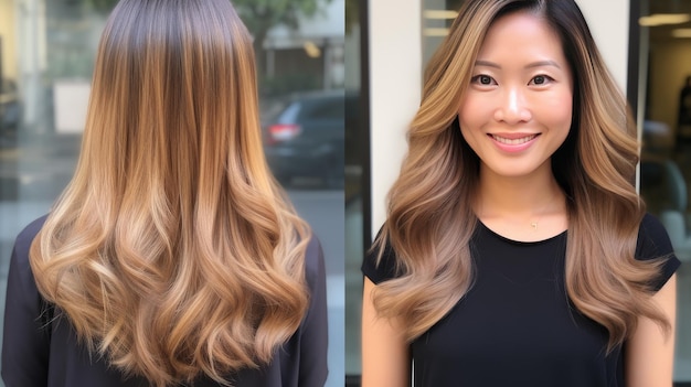 Une femme heureuse montre sa nouvelle coiffure